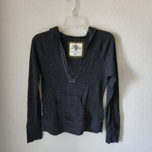 High Sierra Waffle Knit Hoodie Top Dark Grey Beaded Neckline Sz M Vintage Y2k
